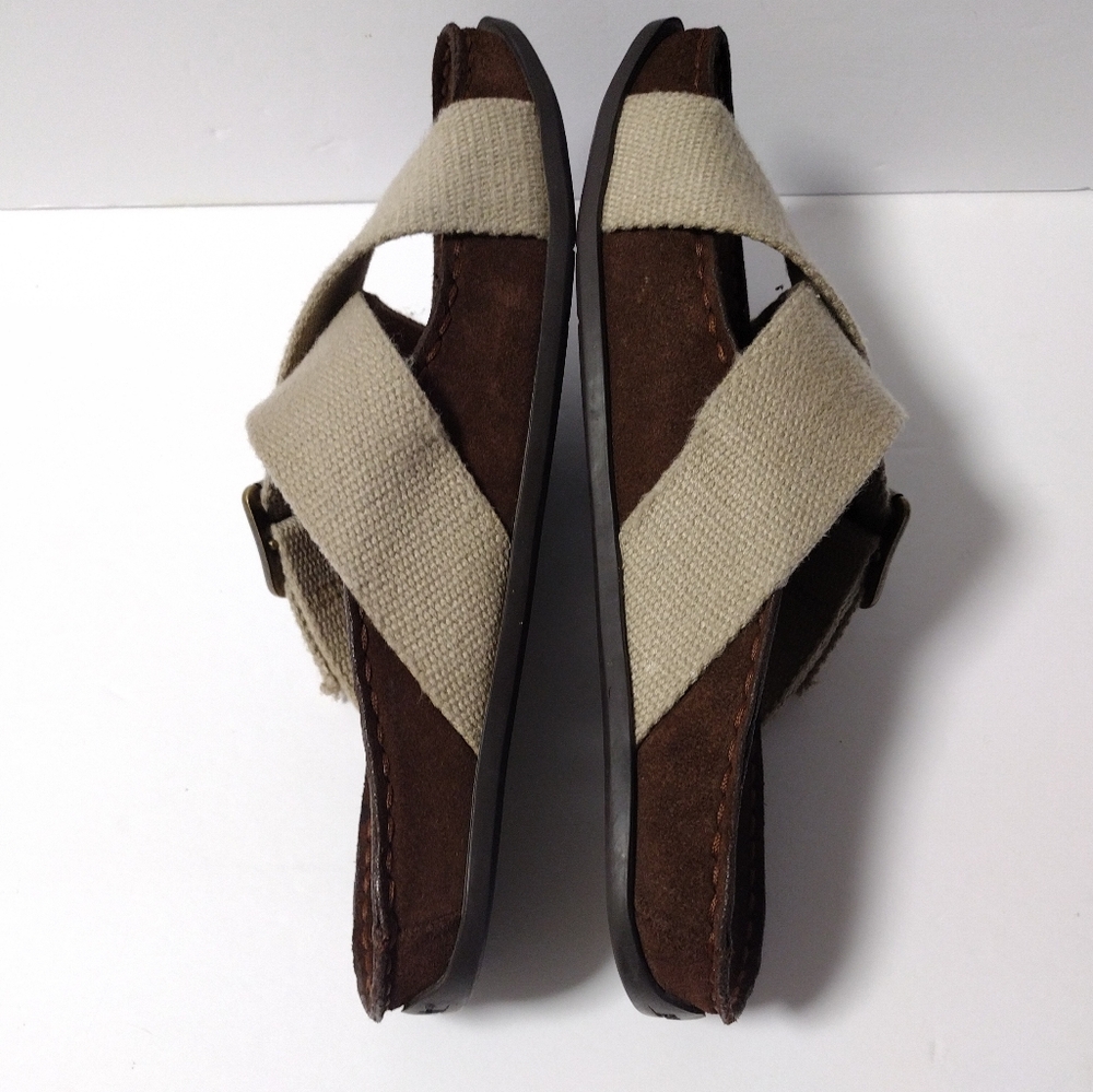 Earth Dune Unisex Criss Cross Textile Adjustable Slide Cork Flat Walking Sandals - Picture 6 of 8